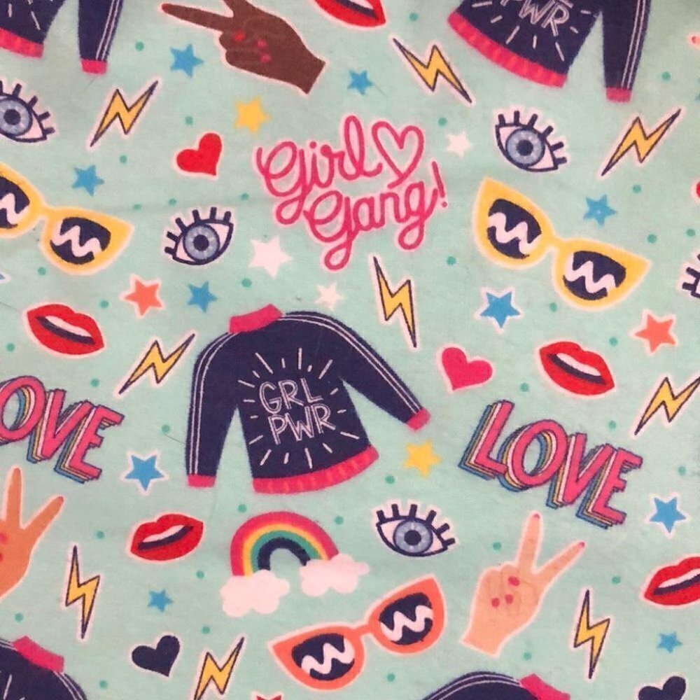 Flannel Fabric Material - 3 1/4 yards Love girl, power preteen Craft #733